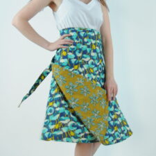 Ruby Reversible Wrap Skirt - Flower Mustard / Poppy Blue